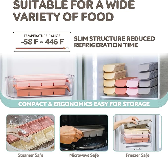 Silicone Freezer Trays with Lid, 1.7oz 4 Section - Leak Proof Silicone Freezer molds for Homemade Baby Food Breastmilk, Purees, Vegetables, Baby Food Jars Ice Tray with Lid BPA Free Pastel Pink