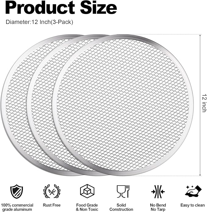 3 Pcs Pizza Screen, 12 Inch Pizza Pan for Oven, Nonstick Pizza Tray for Oven, Dishwasher Safe & Microwave Safe (12 inch)