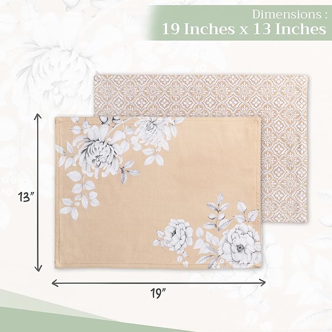 Maison d' Hermine Placemats Set of 4 100% Cotton Washable Cloth Place Mats, Reusable Table Mats for Thanksgiving Christmas Decorations Kitchen Dining Party Wedding (Pretty Autumn, 13" x 19")