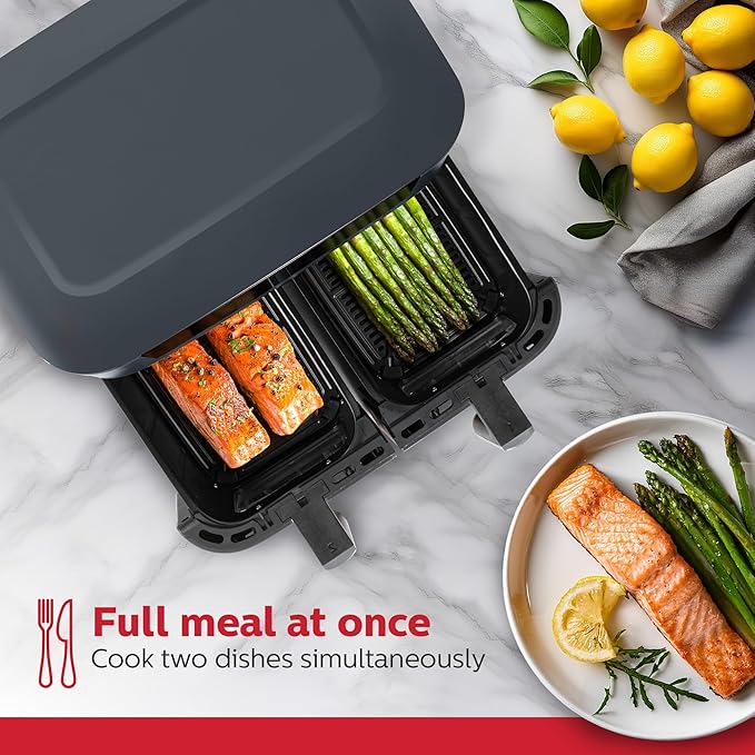 Holstein Housewares 8.4 QT Dual Basket Digital Air Fryer with LED touchscreen – Family Size Viewing Windows, Air Technology for Less Oil Use, Fry, Bake, Grill Roast, 8-in-1 Appliance