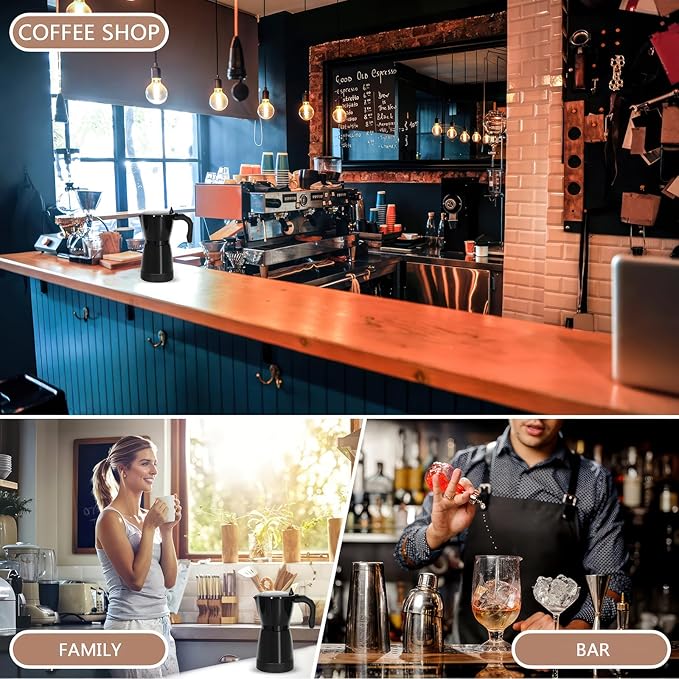 AOZBZ Coffee Pot Electric Espresso Coffe Maker, 300ml 6 Cups Stainless Steel Moka Pot with Overheat Protection and Detachable Base, Portable Italian Moka Maker, 450W, Black