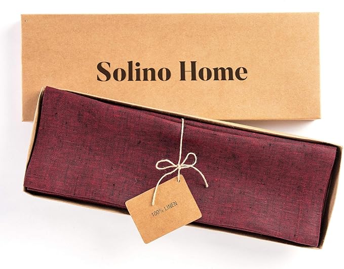 Solino Home Linen Placemats Set of 4 - Red Garnet Placemats 14 x 19 Inch - 100% Pure Linen Table Mats for Fall, Autumn, Thanksgiving, Christmas, Holiday, Winter - Athena
