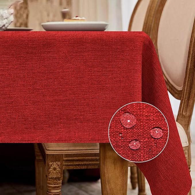 BALCONY & FALCON Rectangle Tablecloth Washable Wrinkle Resistant and Water Proof Table Cloth Decorative Linen Fabric Tablecloths for Dining Parties Kitchen Wedding and Outdoor Use (Red, 90x156)