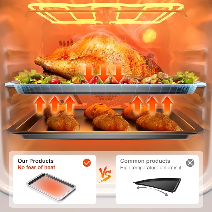 HONGBAKE Cookie Sheet, Baking Sheet Set, Nonstick Oven Pan with Wider Grips,3 Pack, Avoid Too Much Browning -Noble Silver