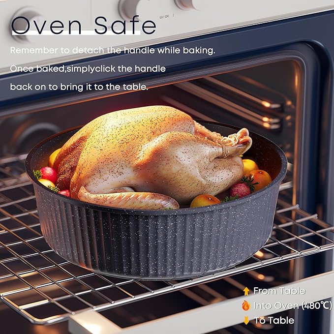 Caannasweis Detachable Nonstick Cookware Set - Stackable Induction Pots and Pans With Removable Handles, Dishwasher Safe - For RV Camping, Oven and Stovetop Use, 5 Pieces (Starry Sky)