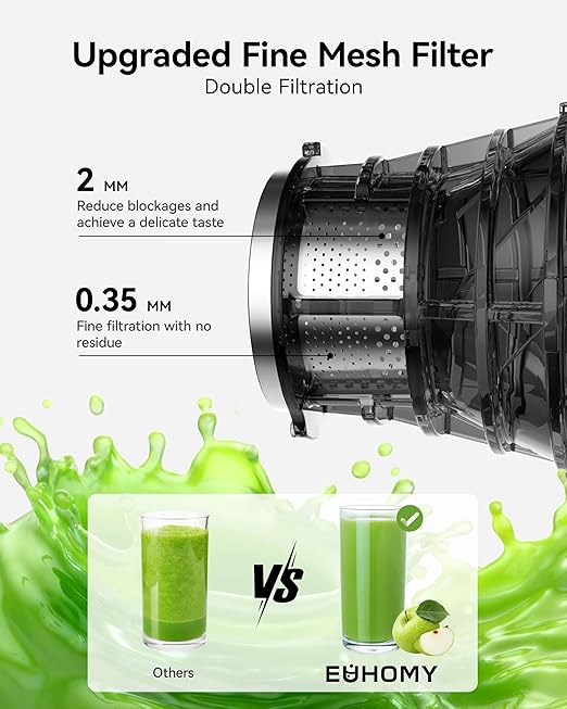 Cold Press Juicer, EUHOMY 5.4" Wide Feed Chute Juice Extractor Machine with 400W, High Juice Yield, Slow Masticating Juicer for Whole Vegetables & Fruits, Deep Gray