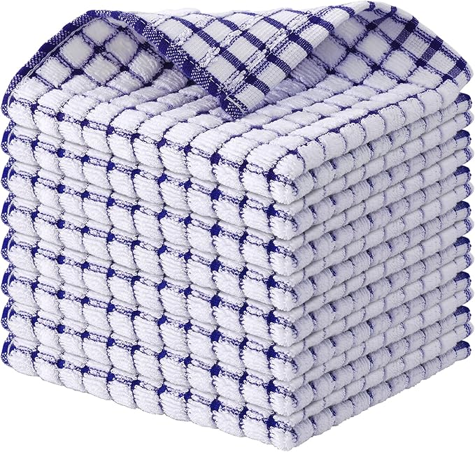 Kitinjoy Cotton 8 Pack Terry Kitchen Dish Cloths, 12 x 12 Inches Super Soft and Absorbent Dish Rags, Quick Drying Dish Towels for Washing Dishes, Blue