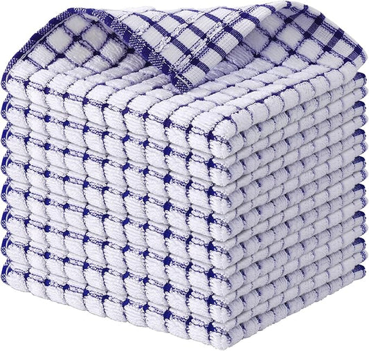 Kitinjoy Cotton 8 Pack Terry Kitchen Dish Cloths, 12 x 12 Inches Super Soft and Absorbent Dish Rags, Quick Drying Dish Towels for Washing Dishes, Blue