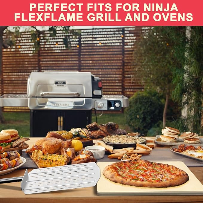16 Inch Square Pizza Stone for Ninja FlexFlame Grill and Oven, Universal Large Ceramic Stone with Pizza Peel & Plastic Scraper for Ninja Flex Flame Accessories, Kit for Cooking Bread, Calzones & More