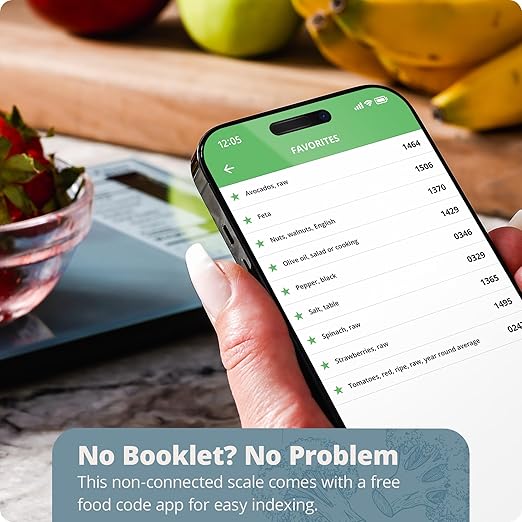 Greater Goods Nutrition Scale (Non‑Connected) – Food Grade Glass, 2,000 Food Codes Preloaded, Compact (9.33"x6.02"x0.91") for Portion Control & Meal Prep