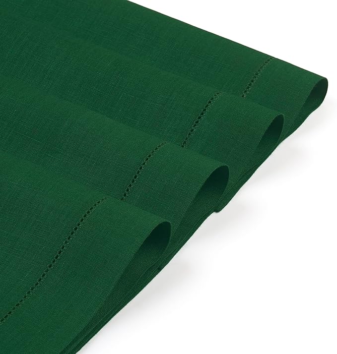 D'Moksha Homes Linen Placemats Set of 4 - Classic Hemstitch Forest Green Placemats 14 x 19 Inch - 100% Pure Linen Table Mats for Thanksgiving, Christmas, Holiday - Handcrafted and Machine Washable