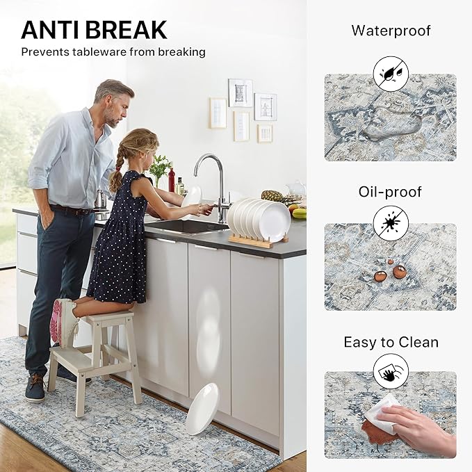 GENIMO Kitchen Mats for Floor, Washable Anti Fatigue Mat for Cushioned, 17.3"x30", Waterproof Kitchen Rugs, Non Slip Foam Comfort Standing Mat Rug for Home, Runner, Sink, Laundry, Light Blue