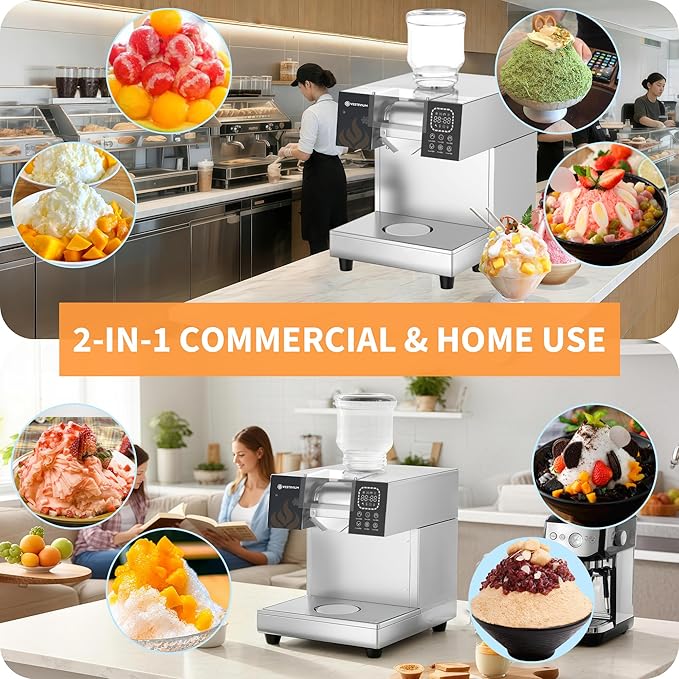 Snowflake Ice Machine, Commercial Shaved Ice Machine, Electric Snow Cone Maker, 10 Gears Adjustable Speed for Home, Outdoor Kitchen, Restaurant, Bakery, Café (Air Cooling, 250kg/24H)