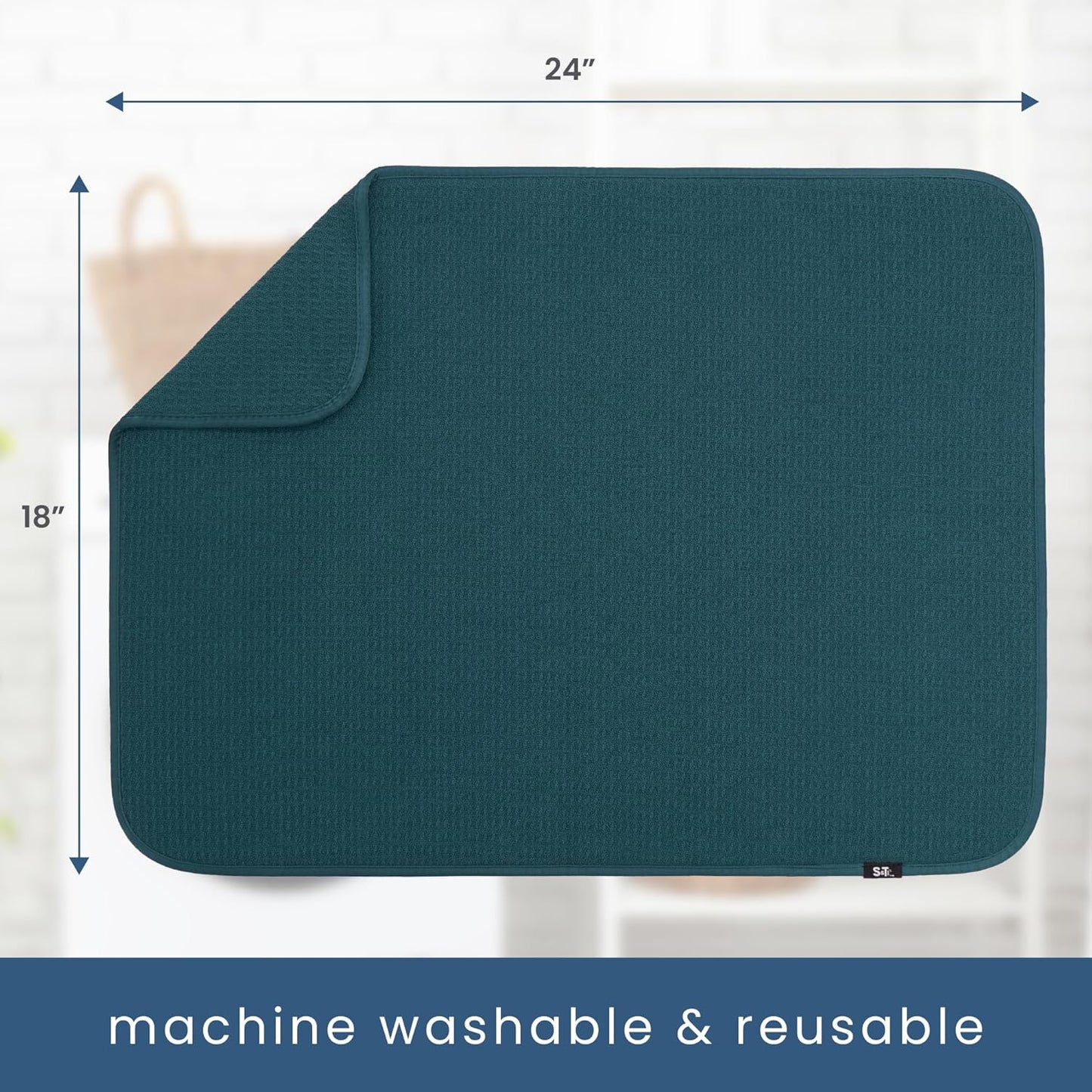 S&T INC. Dish Drying Mat XL, 18” x 24”, Absorbent Microfiber Kitchen Counter Mat, Dish Drying Pad for Dishes, Utensils, Pots and Pans, Extra Large, Tapestry Blue