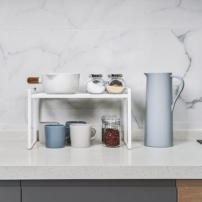 2Pack Cabinet Shelf Organizer Storage Rack Space Saving for Kitchen Counter Pantry Bathroom Cupboard Under Sink Office Table Steel Stackable Rust Resistant Heavy Duty Nonslip 16” White - Tall