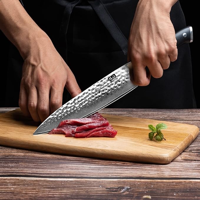 SHAN ZU Chef Knife, 8 Inch Damascus Steel Knife, Professional Kitchen Knife Sharp High Carbon Steel Kitchen Utility Knives with Gift Box