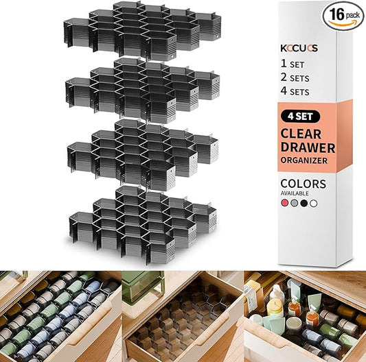 Honeycomb Separator Adjustable Drawer Organizer Divider for Underwear Belt-Scarf Socks Organizer (Black(4pcs))
