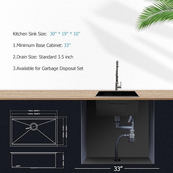 30 Undermount Kitchen Sink Black Stainless Steel - Lordear 30"x19" Kitchen Sink Undermount Gunmetal Black Workstation 16 Gauge Stainless Steel Single Bowl Handmade Sinks Basin