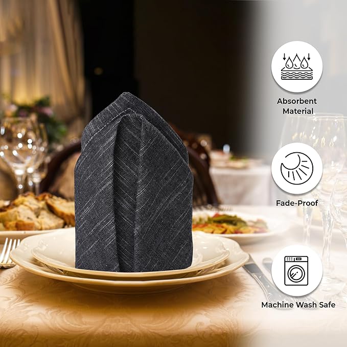 Urban Villa Dinner Napkins Black White Chambray Cloth Napkins (Set of 12) Oversized 20x20 Inches100% Cotton Slub Premium Quality Soft Durable Mitered Corners Reusable Washable Everyday Use Napkins