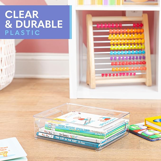 Plastic Food Storage 8 Pack Clear Container Bin with Handles for Organizing Kitchen, Pantry, Refrigerator, Freezer, Pantry, Cabinet, Closet, Bathroom. Stackable 10”x8”x3”