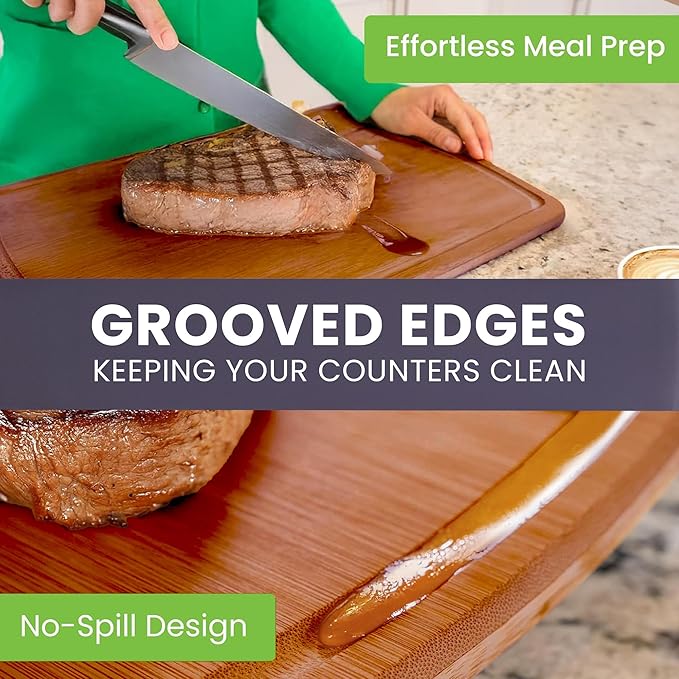 Organic Wooden Cutting Boards for Kitchen with Lifetime Replacements - 3pc Set Non Toxic Bamboo Chopping Board for Charcuterie, Meat, Vegetables and Fruits - Ideal Kitchen Gifts for Home Chefs