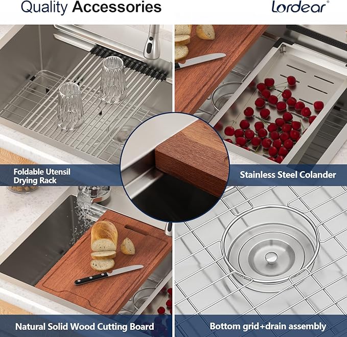 30 Kitchen Sink Drop In with Faucet - Lordear 30x19 Inch Waterfall Kitchen Sinks Topmount Stainless Steel 16 Gauge Single Bowl Workstation Kitchen Sink With Faucet Combo