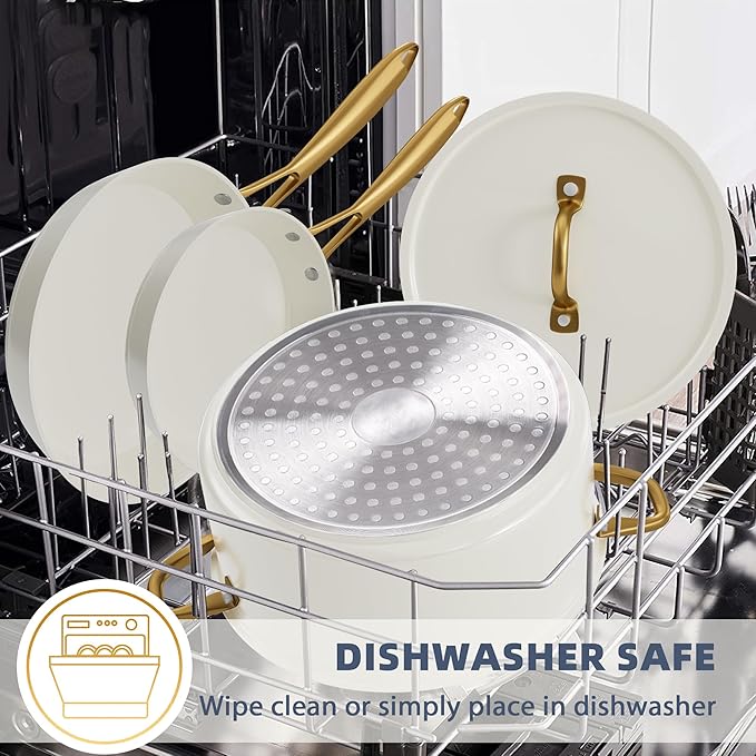 Pots and Pans Set Non Stick - VONIKI Ceramic Cookware Set with Cooking Utensils Set, Non Toxic Kitchen Cookware Sets Dutch Oven Pot with Lid Saucepan Set Sauté Pan Frying Pan Set for Cooking Gifts