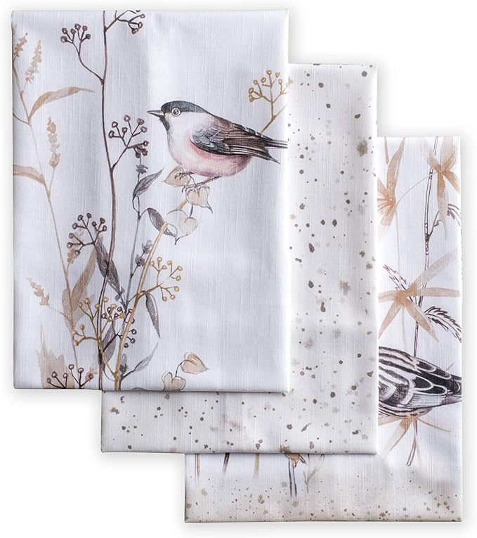 Maison d' Hermine Kitchen Towels Set of 3 100% Cotton 27.50" x 20" Reusable Cloth Tea Dish Towels Absorbent with Hanging Loop for Kitchen, Cocktail Parties Spring/Summer (Meadow Florals - Brown)