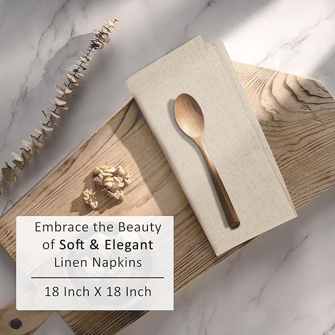 Ruvanti Linen Napkins Set of 6, 18x18 Cloth Napkins, Cotton Linen Blend Napkins Cloth Washable, Soft, Reusable Dinner Napkins for Wedding, Parties, Christmas, Thanksgiving, Everyday Use - Natural