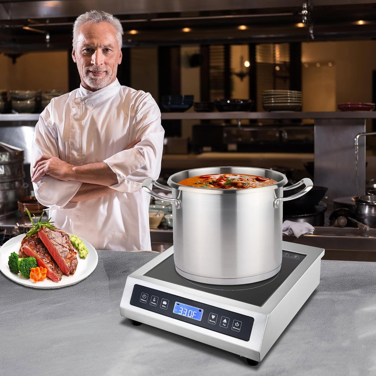 Commercial Induction Cooktop, Portable Electric Countertop Burner with Sensor Touch and LCD Screen(3500W/220V),Commercial Grade Induction cooker for Hotel Restaurant School