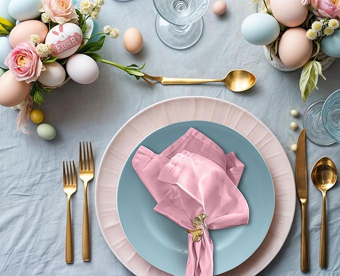 Ruvanti Cloth Napkins Set of 12, 18x18 Inches Napkins Cloth Washable, Soft, Durable, Absorbent, Cotton Blend. Table Dinner Napkins Cloth for Hotel, Christmas, Dinner, Parties - Pink