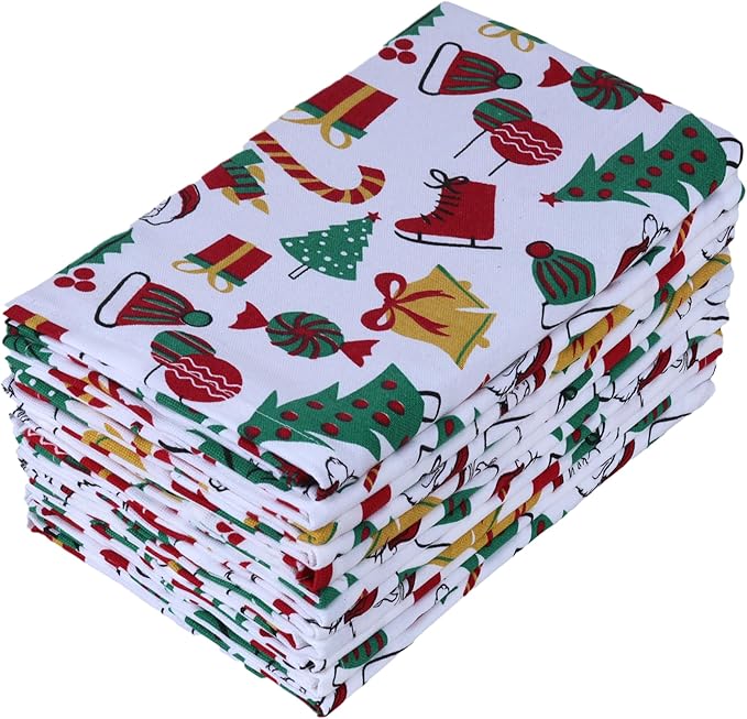 Urban Villa Christmas Dinner Napkins Christmas Print Cloth Napkins Set of 12 Premium Quality Dinner Napkins Cotton Oversized 20X20 in Cloth Napkins with Mitered Corners Ultra Soft Quality Napkins