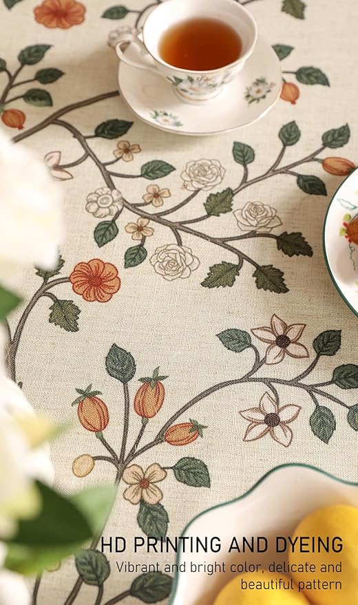 French Tablecloth for Square Tables,Linen Table Cloth with Colorful Flowers and Leaves Pattern,Heavy Durable Table Cover for Dining Kitchen Decor Party Banquet Christmas,67"*67"