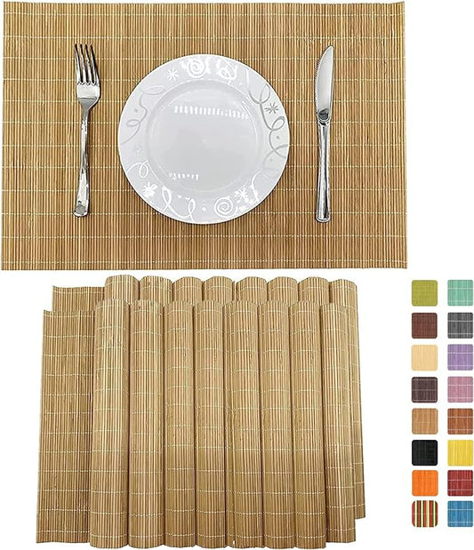 ANDSTAR Set of 16 Pcs Bamboo Placemats Sushi Rolling Mat Japanese Style Natural Anti-Slip Bamboo Placemats Washable Heat-Resistant Table Mats for Dining Room and Kitchen