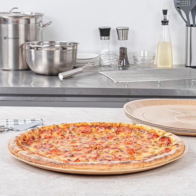 Restaurantware-Eco Pie 18 Inch Paper Pizza Trays, 25 Round Pizza Pans - Oven-Ready, Microwavable, Kraft Paper Pan For Large-Sized Pizzas, For Baking, Cooking, Bread, Meat, Or Pies