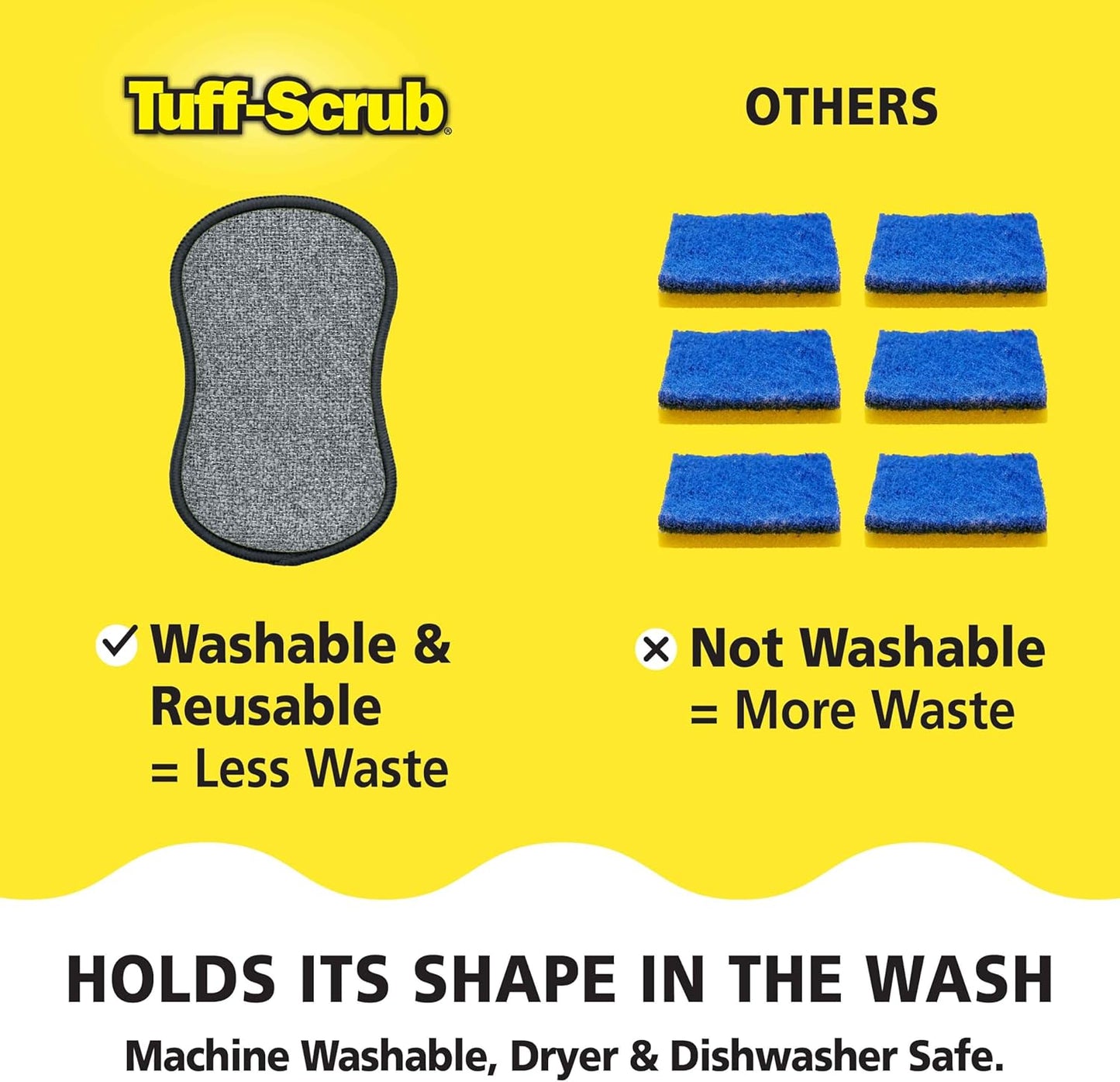 Fresh Scrub-N-Wipe Pad by Tuff-Scrub, 6-Pack, Antimicrobial & Charcoal Foam for Odor Control, Microfiber, Multi-Surface, Non-Scratch, Dual-Sided, Machine Washable, Kitchen Sponge (Small)
