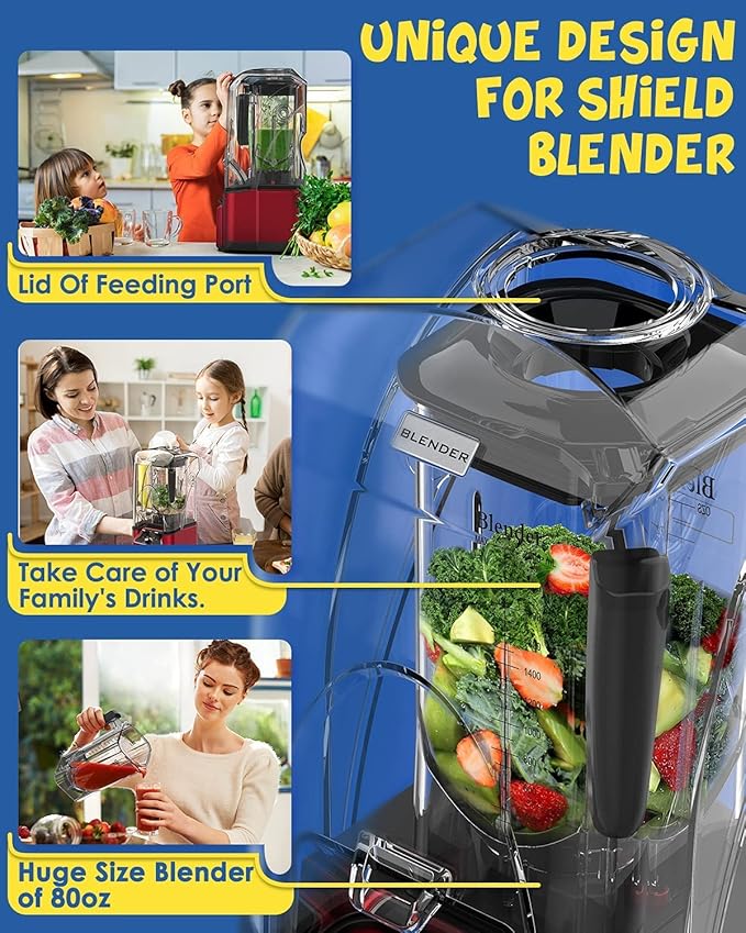 CRANDDI Commercial Quiet Blender, 2200 Watt Professional Countertop Blender with BPA-FREE 80oz Pitcher, Built-in Pulse & 15-speeds Control, Smoothie Blender for Commercial and Home, K90 Red