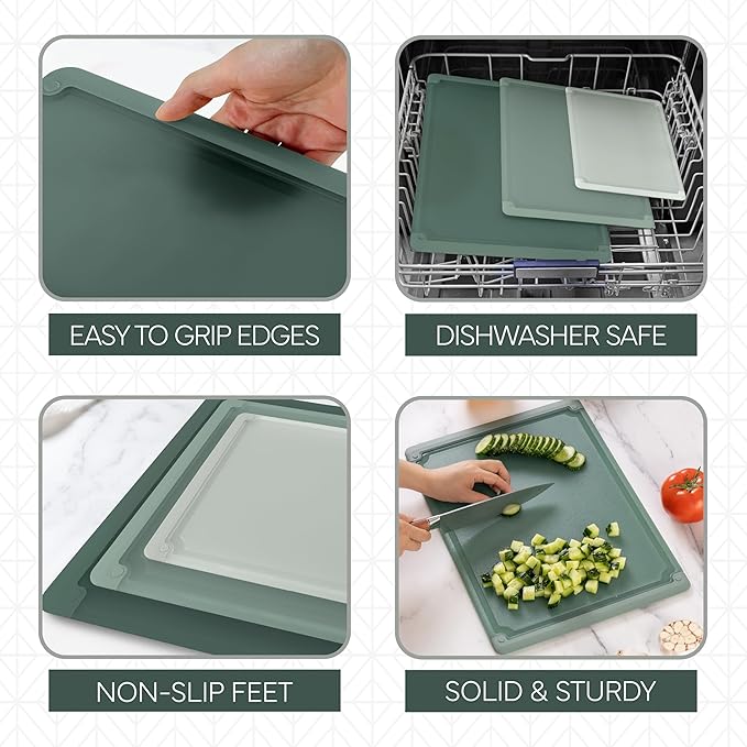 COOK WITH COLOR Extra Large Cutting Board Set, Jumbo-Sized Boards with Rubber Border for Enhanced Cooking Experience, 3-Piece, Dark Sage
