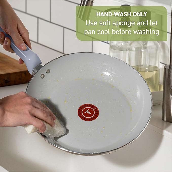 T-fal Refresh Ceramic Nonstick Saute Frying Pan with Lid 5 Qt, Oven Safe to 350°F Cookware, Stay-Cool Handle Skillet, Ceramic Pots and Pans, Moon Grey