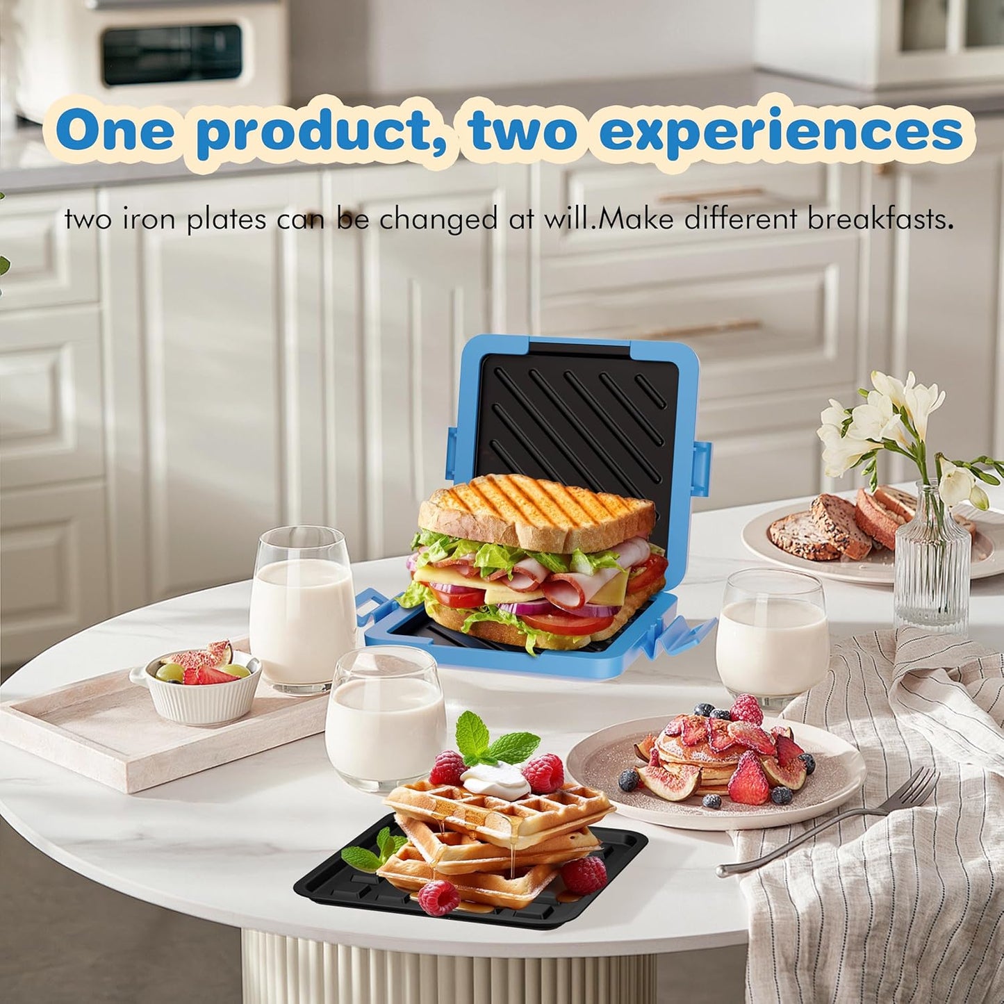 Microwave Grilled Cheese & Breakfast Maker - Fast Cook Waffle, Panini & Sandwich Press (<5 Min), Microwave Cookware, Dishwasher Safe,Easy Clean,2-in-1 Set(4 PCS)