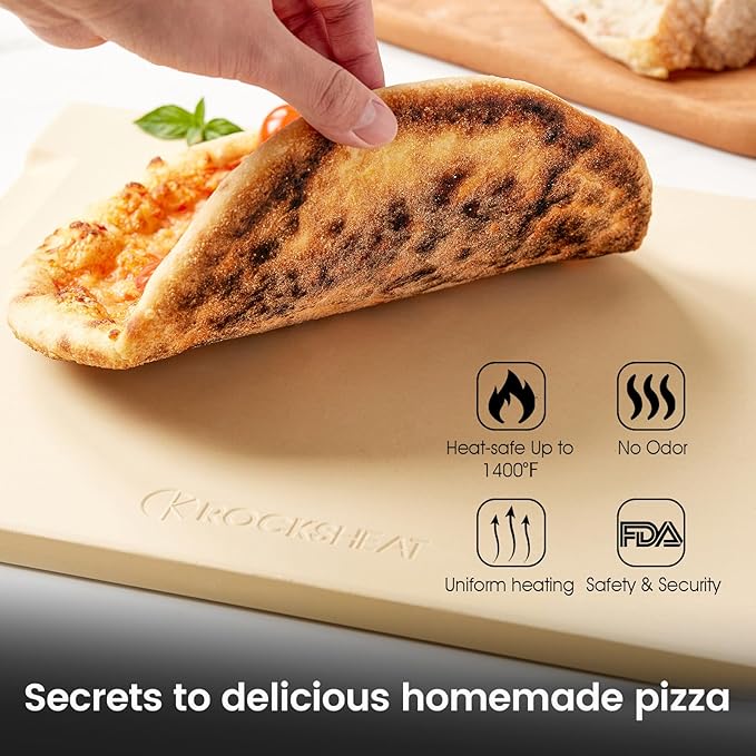 15x12 Inch Pizza Stone & 12 Inch Rotatable Pizza Peel Set, Baking Stone with Non-Stick Aluminum Peel, Spatula with Beech Wood Handle, Cordierite Bread stone for oven