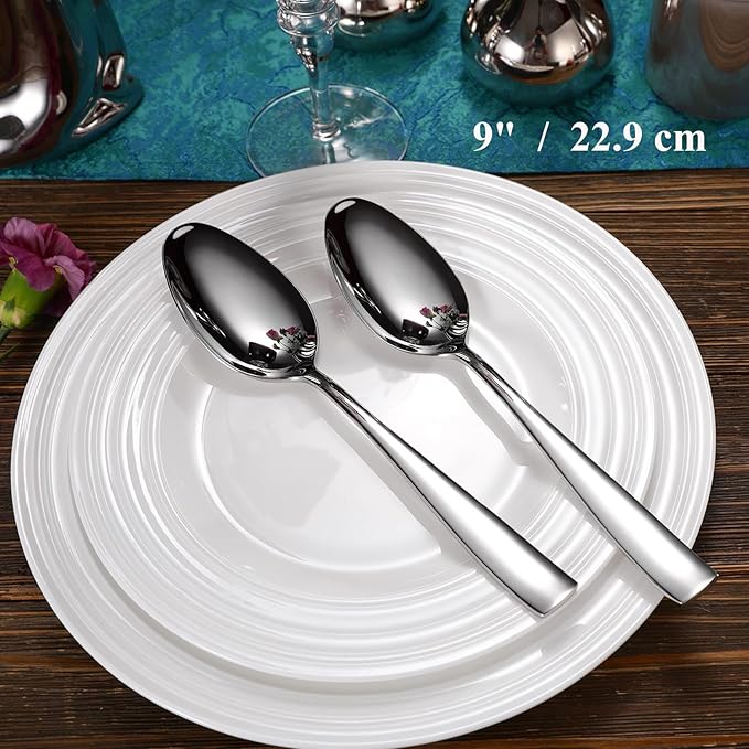 KEAWELL Premium Louis Table Utensils, 18/10 Stainless Steel, Squared Edge, Mirror Finish, Dishwasher Safe (Serving Spoons, Set of 2)