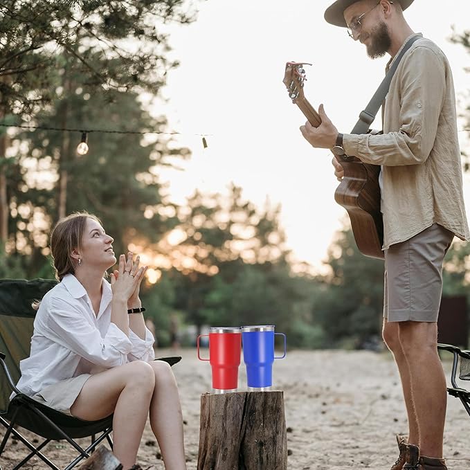 20 oz Tumbler with Handle and Lid, Stainless Steel Tumbler Insulated Travel Coffee Mug, Spill Proof Double Wall Vacuum Tumbler Cup Keep Drink Hot & Cold, Dark Blue, 6 Pack