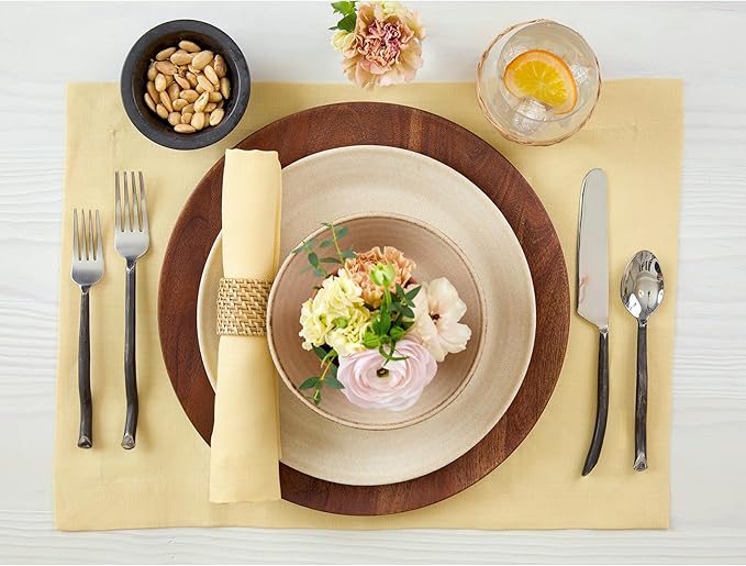 Solino Home Linen Placemats Set of 4 - Golden Straw Placemats 14 x 19 Inch - 100% Pure Linen Table Place Mats for Fall, Autumn, Thanksgiving - Fete