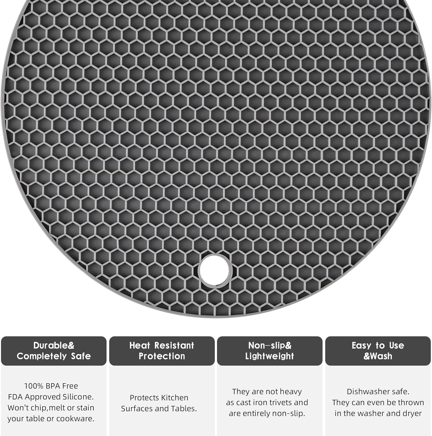 Silicone Trivets for Hot Dishes, Silicone Pot Holders for Kitchen, Trivet Mat Hot Pads for Kitchen, Trivets for Hot Pots and Pans, Heat Resistant Mats for Quartz Countertop, Set 4 Light Gray