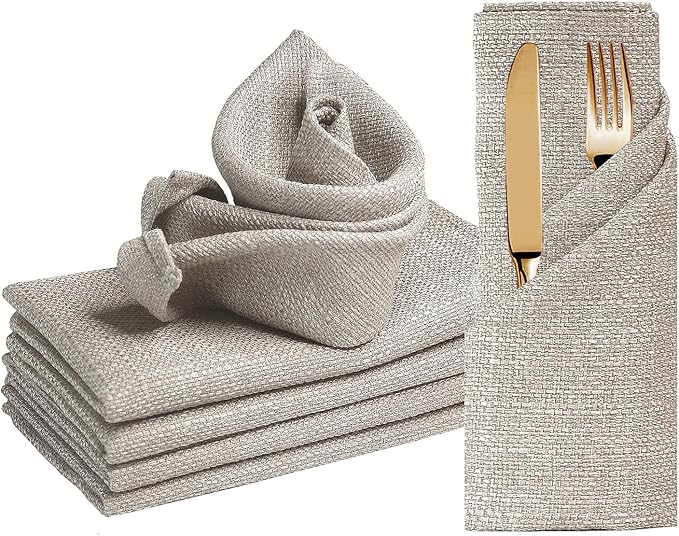 BALCONY & FALCON Cloth Napkins Set of 6 Washable Linen Napkins Absorbent Wrinkle-Free Fabric Napkins Bulk for Dinner Wedding Party Easter Thanksgiving Christmas Banquet (Beige 17.7"x17.7")