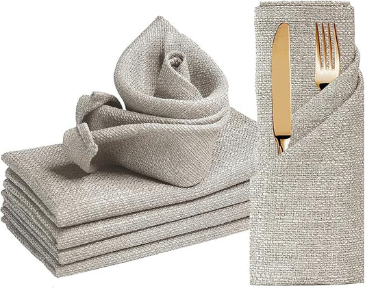 BALCONY & FALCON Cloth Napkins Set of 6 Washable Linen Napkins Absorbent Wrinkle-Free Fabric Napkins Bulk for Dinner Wedding Party Easter Thanksgiving Christmas Banquet (Beige 17.7"x17.7")