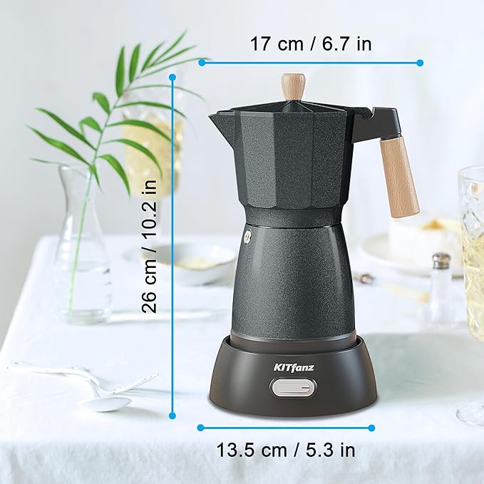 Electric Espresso Coffee Maker, Italian Coffee Pot, Electric Moka Pot, Cuban Coffee Maker, Portable Cafeteras Electricas Espresso Makers with Detachable Base 3 or 6 Cup (Bright Grey)