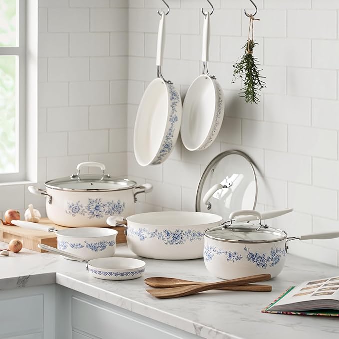 Pioneeer Woman 12-Piece Aluminum Ceramic Cookware Set - Nonstick Pots & Pans for Effortless Cooking