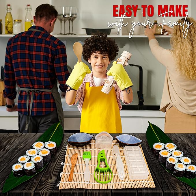 Sushi Making Kit, 22-in-1 Sushi Bazooka Sushi Roller bamboo sushi rolling mat Includes Avocado Slicer, Sushi Knife, Sushi Mold, Chopsticks, DIY Kit Tool Sushi making set for Beginners